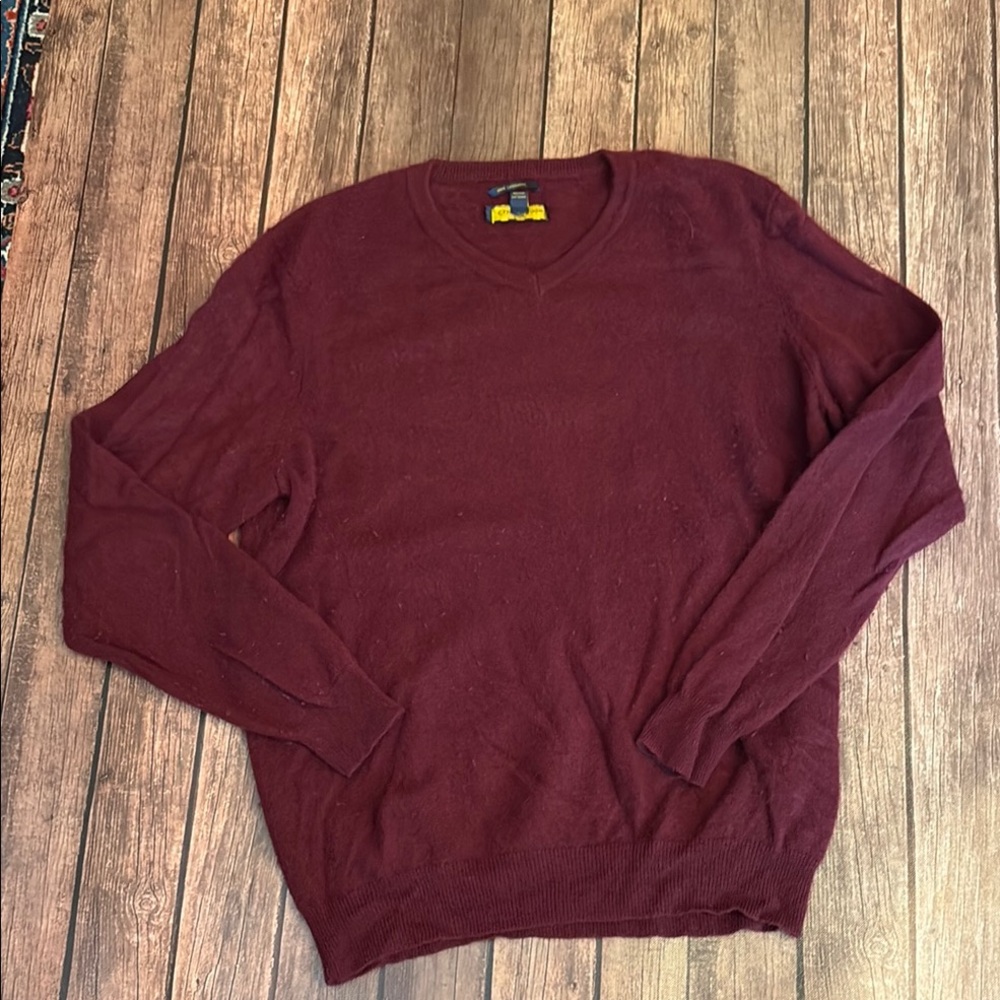 Club Room Men's 100% Cashmere V-Neck Maroon Sweater Sz XL